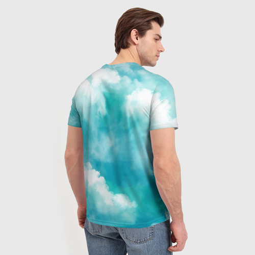 Мужская футболка 3D с принтом Парашютист в облаках, вид сзади #2
