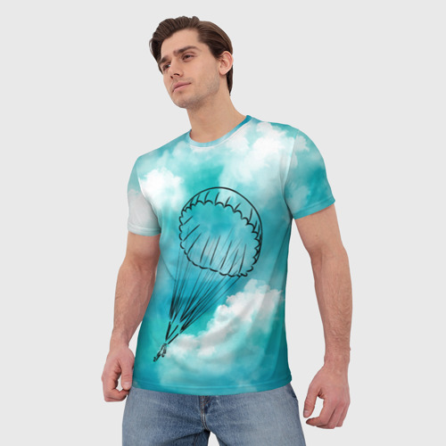 Мужская футболка 3D с принтом Парашютист в облаках, фото на моделе #1