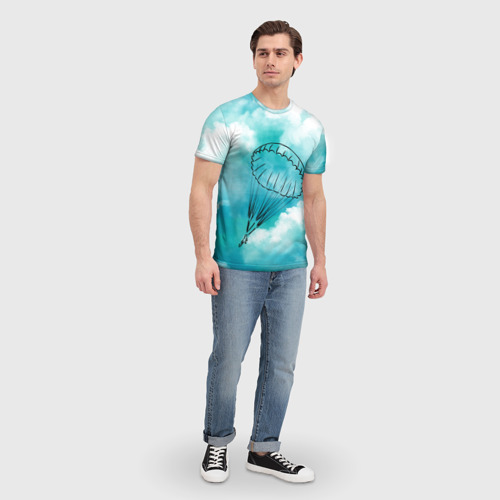 Мужская футболка 3D с принтом Парашютист в облаках, вид сбоку #3