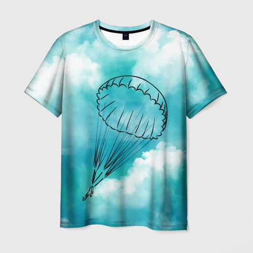 Мужская футболка 3D с принтом Парашютист в облаках, вид спереди #2
