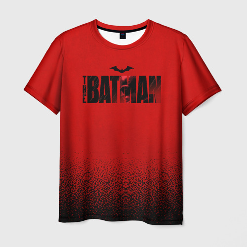 Мужская 3D футболка с принтом Red Logo The Batman, вид спереди #2