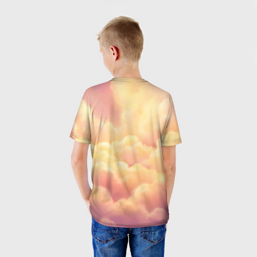Детская футболка 3D с принтом Жираф на воздушном шаре, вид сзади #2