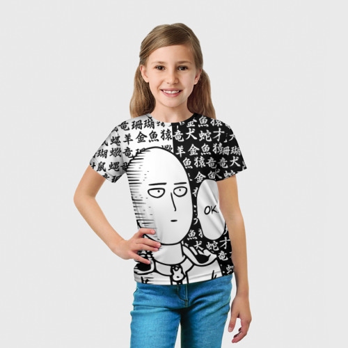 Детская 3D футболка с принтом ВАНПАНЧМЕН ЧЁРНО БЕЛЫЙ, вид сбоку #3