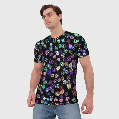 Мужская футболка 3D с принтом Неоновые жуки, фото на моделе #1
