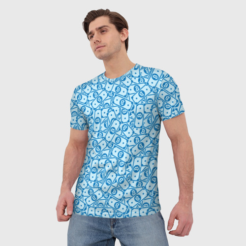 Мужская футболка 3D с принтом Bitcoin деньги, фото на моделе #1