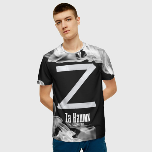 Мужская 3D футболка с принтом ZА МИР - Z СКОТЧ | Za Наших + Огонь, фото на моделе #1