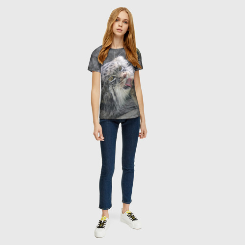 Женская футболка 3D с принтом Манул Лапка, вид сбоку #3
