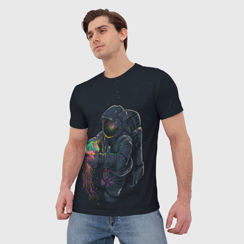 Мужская футболка 3D с принтом Космонавт и медуза, фото на моделе #1