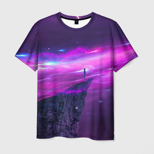 Мужская футболка 3D с принтом Наедине со вселенной Alone with the universe, вид спереди #2