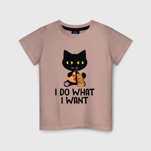 Детская футболка хлопок с принтом Черный кот что хочу, то и делаю, вид спереди #2