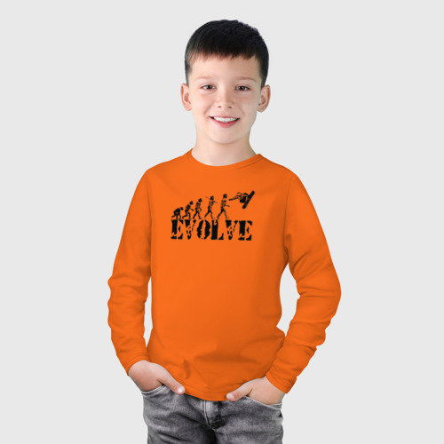 Детский лонгслив хлопок с принтом Сноуборд эволюция, фото на моделе #1