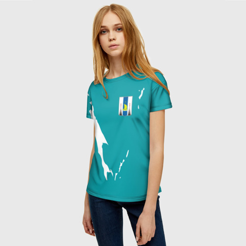 Женская футболка 3D с принтом Сахалин герб, фото на моделе #1