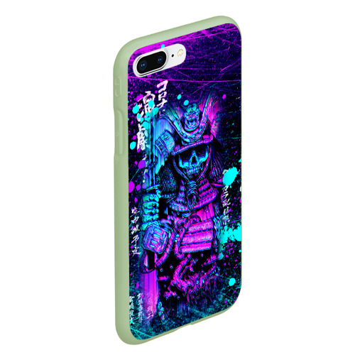 Чехол для iPhone 7Plus/8 Plus матовый с принтом Неоновый Японский Самурай | Neon Samurai Skull, вид сбоку #3