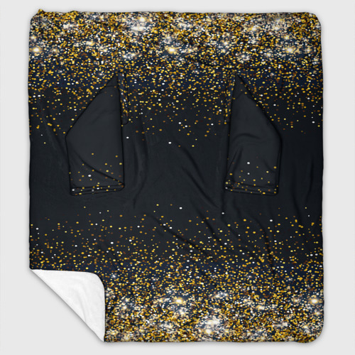 Плед с рукавами с принтом Золотые блестки на темном фоне Сияющий глиттер, блики Блестящие конфетти, вид спереди #2