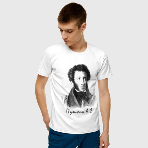 Мужская футболка с принтом Пушкин Александр Сергеевич, фото на моделе #1