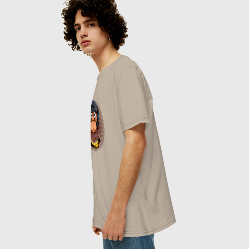 Мужская футболка хлопок Oversize с принтом Обезьяна - в наушниках, вид сбоку #3