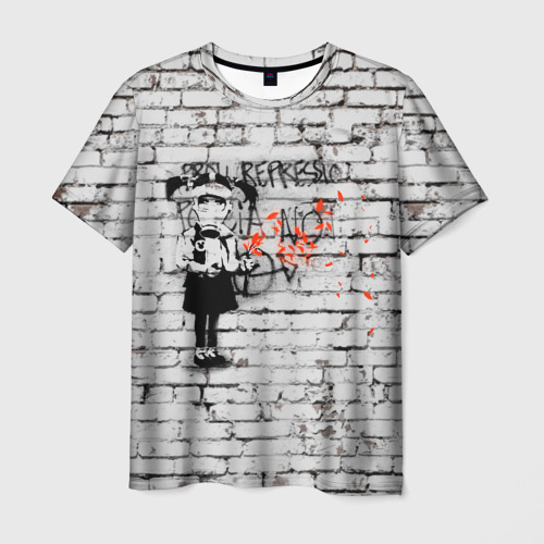 Мужская футболка 3D с принтом Banksy Девочка в Противогазе Бэнкси, вид спереди #2