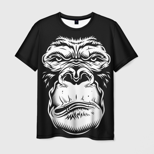 Мужская футболка 3D с принтом Морда гориллы, вид спереди #2