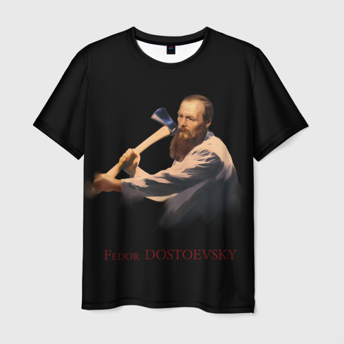 Мужская 3D футболка с принтом Фёдор Достоевский, вид спереди #2