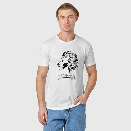 Мужская футболка хлопок с принтом Александр Пушкин автограф, фото на моделе #1