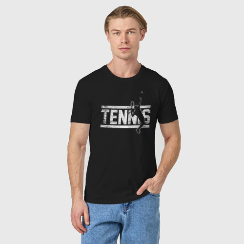 Мужская футболка хлопок с принтом Tennis белое лого, фото на моделе #1