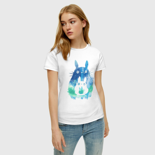 Женская футболка хлопок с принтом Семья кроликов Акварель, фото на моделе #1