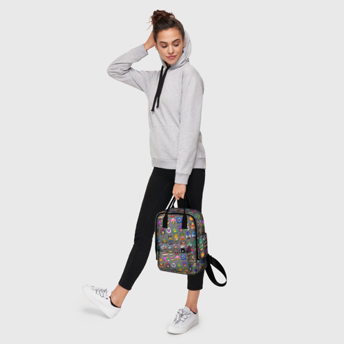 Женский рюкзак 3D с принтом Значки на скины Бравл Старс / Brawl / Серый градиент / Пины, фото #4