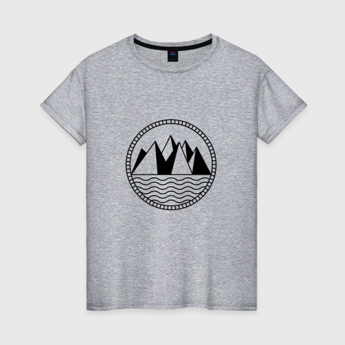 Женская футболка хлопок с принтом Горы и море, вид спереди #2