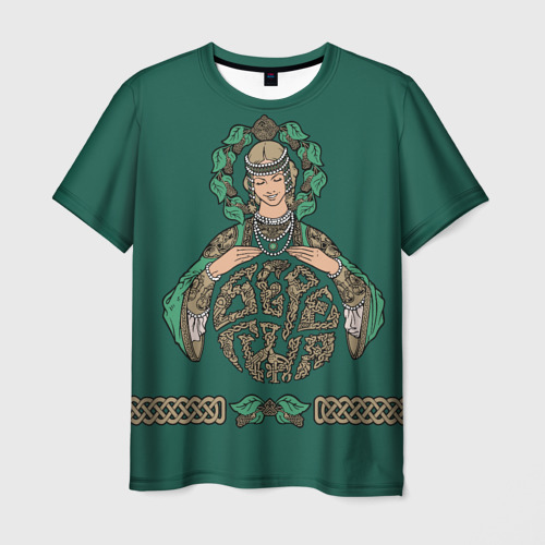 Мужская футболка 3D с принтом Древнеславянская богиня - Берегиня, вид спереди #2