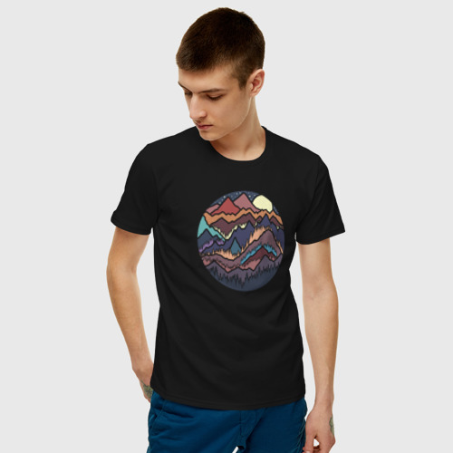 Мужская футболка с принтом Горный Восход, фото на моделе #1