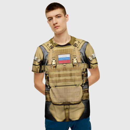 Мужская 3D футболка с принтом Бронежилет- армия России, фото на моделе #1