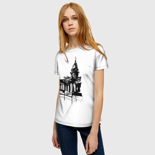 Женская футболка 3D с принтом Исаакиевский собор в ночи, фото на моделе #1