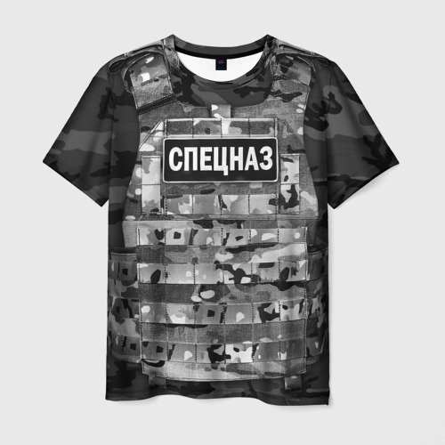 Мужская 3D футболка с принтом Бронежилет - спецназ России, вид спереди #2
