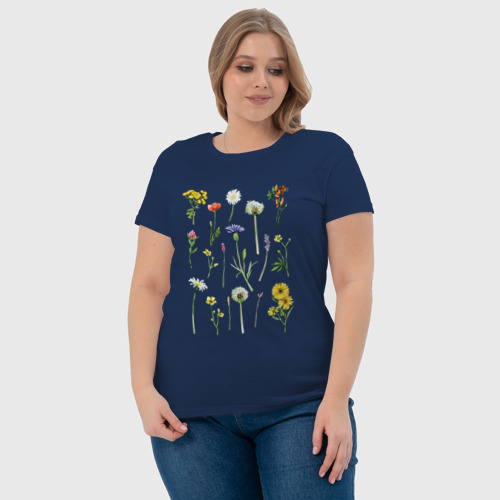 Женская футболка хлопок с принтом Акварельная иллюстрация полевых цветов, фото #4