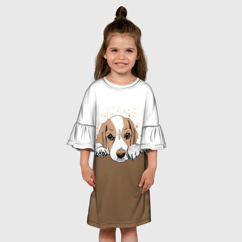 Детское платье 3D с принтом Грустный Щенок Бигля, вид сбоку #3