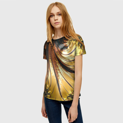 Женская футболка 3D с принтом Черный с золотым фрактал Абстракция, фото на моделе #1