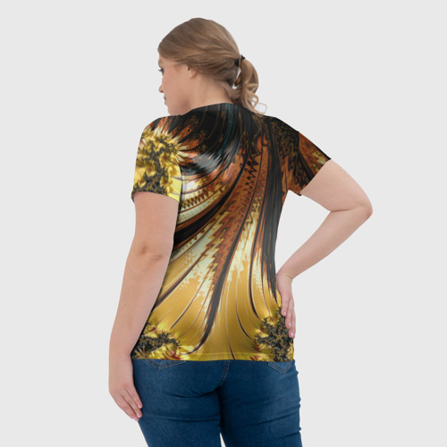 Женская футболка 3D с принтом Черный с золотым фрактал Абстракция, вид сзади #2