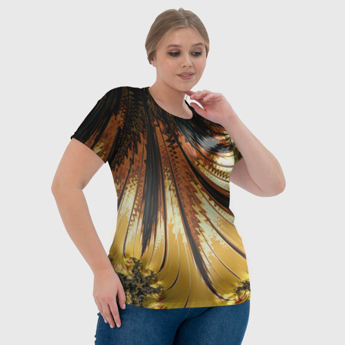 Женская футболка 3D с принтом Черный с золотым фрактал Абстракция, фото #4