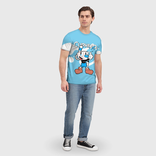 Мужская футболка 3D с принтом Cuphead синяя чашечка, вид сбоку #3