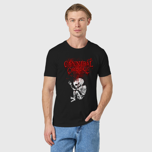 Мужская футболка хлопок с принтом Cannibal Corpse skeleton, фото на моделе #1
