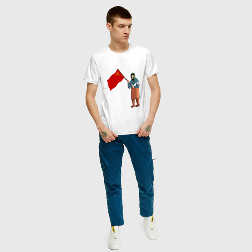 Мужская футболка с принтом БАБУШКА С ФЛАГОМ | СССР, вид сбоку #3
