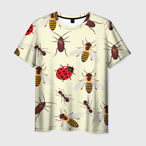 Мужская футболка 3D с принтом Насекомые божьи коровки жуки муравьи пчелы, вид спереди #2