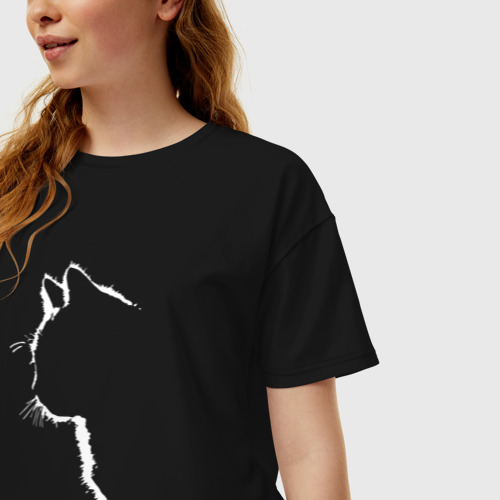 Женская футболка хлопок Oversize с принтом Силуэт чёрного кота, фото на моделе #1