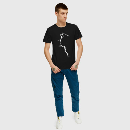 Мужская футболка с принтом Черный кот силуэт, вид сбоку #3
