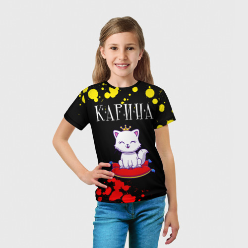 Детская футболка 3D с принтом Карина - кошка - Краска, вид сбоку #3