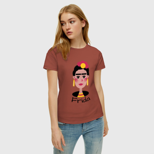 Женская футболка с принтом Фрида Кало Стилизованный портрет, фото на моделе #1