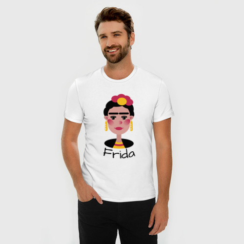 Мужская футболка хлопок Slim с принтом Фрида Кало Стилизованный портрет, фото на моделе #1