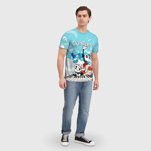 Мужская футболка 3D с принтом Cuphead  2 чашечки, вид сбоку #3