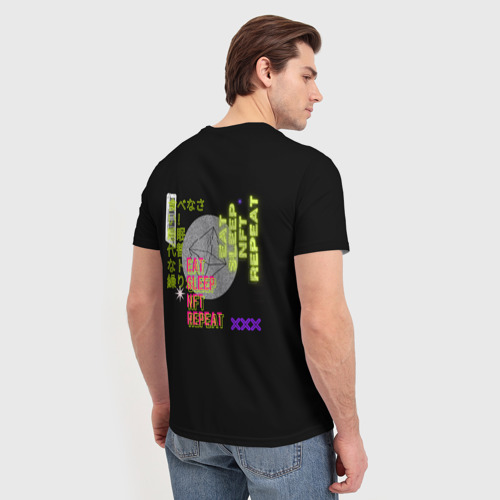 Мужская футболка 3D с принтом Eat, sleep, nft, repeat, неоновый текст, вид сзади #2