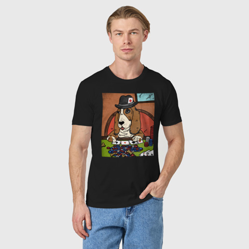 Мужская футболка хлопок с принтом Бассет-хаунд с картами, фото на моделе #1